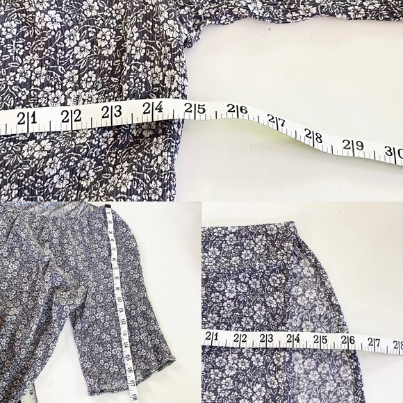FAHERTY Amira Top In Navy Ditsy Floral Women's Size L Pullover Flutter Sleeve - Picture 7 of 9